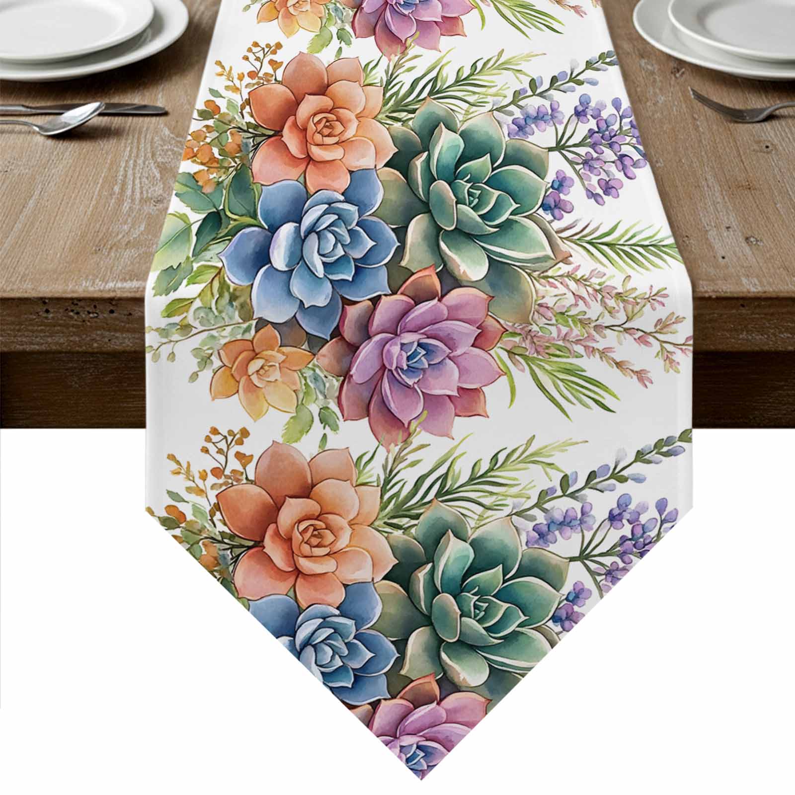 Spring Floral Succulents Table Runner Linen Burlap Table Runner 72 ...