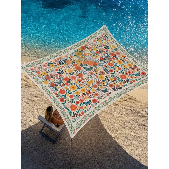 Spring Floral Sun Shade Sail 12' x 16', Yellow Orange Flower Daisy Leaf Vintage Linen Plant Rectangle Outdoor Sunshade Canopy, Waterproof UV Block Patio Covers for Garden Yard Beach