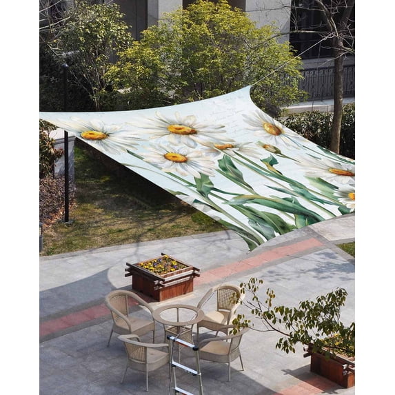 Spring Floral Sun Shade Sail 14'x18' Rectangle Outdoor Shade Canopy, Watercolor Summer Botanical White Daisy Porch Shades Outdoor Sun Blocking Screen, Sunshade Cloth Covers for Patio/Deck/Garden