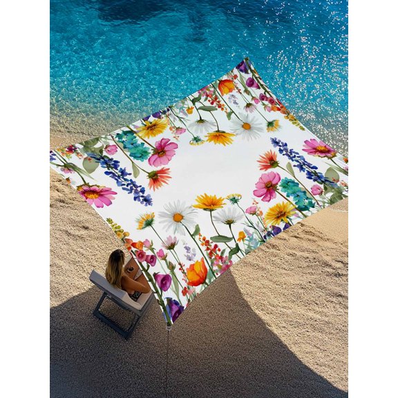 Spring Floral Sun Shade Sail 6.5' x 10', Watercolor Pink Yellow Pink Flower Daisy Plant Rectangle Outdoor Sunshade Canopy, Waterproof UV Block Patio Covers for Garden Yard Beach