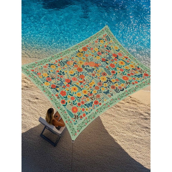 Spring Floral Sun Shade Sail 6.5' x 10', Yellow Orange Flower Daisy Leaf Vintage Plant Green Rectangle Outdoor Sunshade Canopy, Waterproof UV Block Patio Covers for Garden Yard Beach