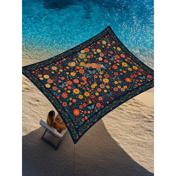 Spring Floral Sun Shade Sail 6.5' x 10', Yellow Orange Flower Daisy Leaf Vintage Plant Rectangle Outdoor Sunshade Canopy, Waterproof UV Block Patio Covers for Garden Yard Beach