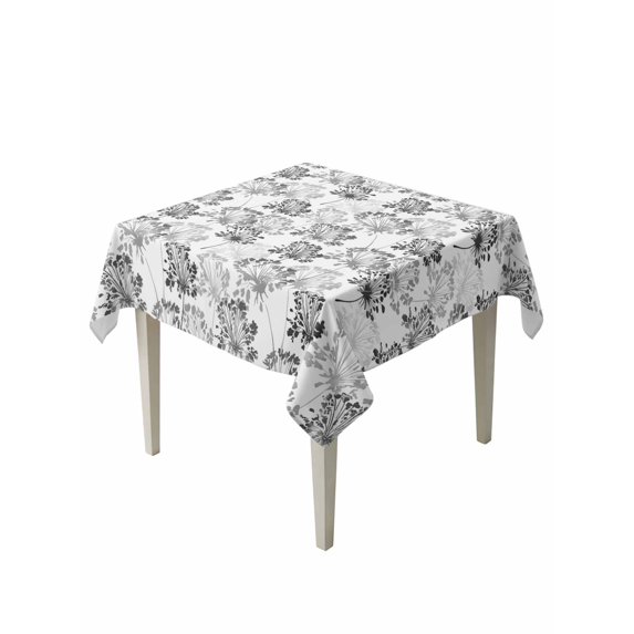 Spring Floral Suqare Tablecloth - 54 x 54 Inch, Grey Dandelion Plants Pastoral Flower Botanical Waterproof & StainResistant Tablecloth, Washable Oil-proof Table Cover for Dining/Party/Wedding/Buffet