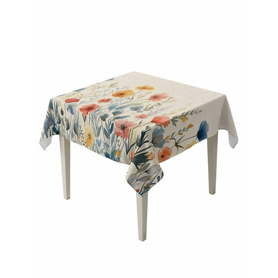 Spring Floral Suqare Tablecloth - 60 x 60 Inch, Watercolor Elegant Summer Botanical Rustic Waterproof & StainResistant Tablecloth, Oil-proof Table Cover for Dining/Party/Wedding/Camping/Buffet