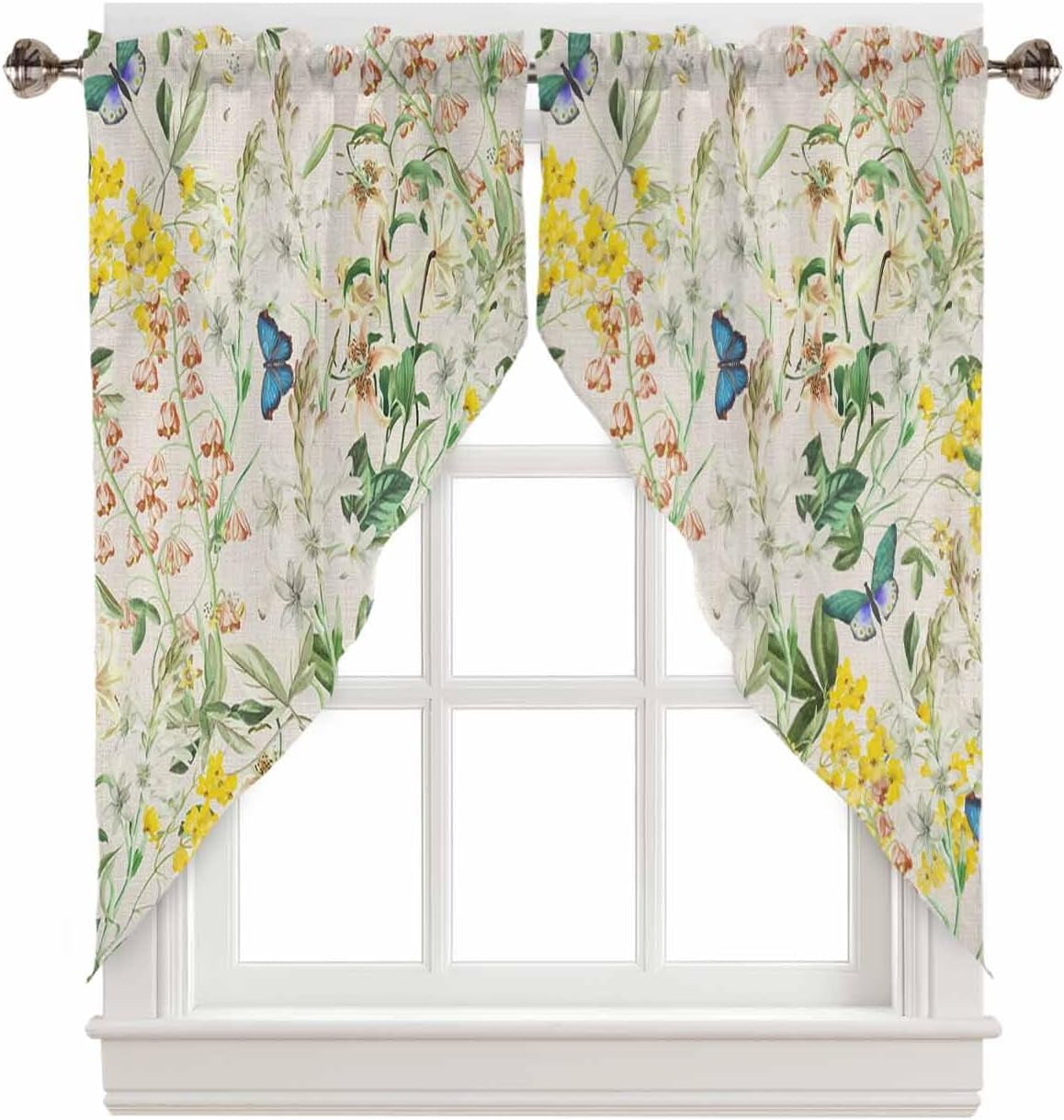 Spring Floral Swag Curtains For Living Room/bedroom Watercolor Summer ...