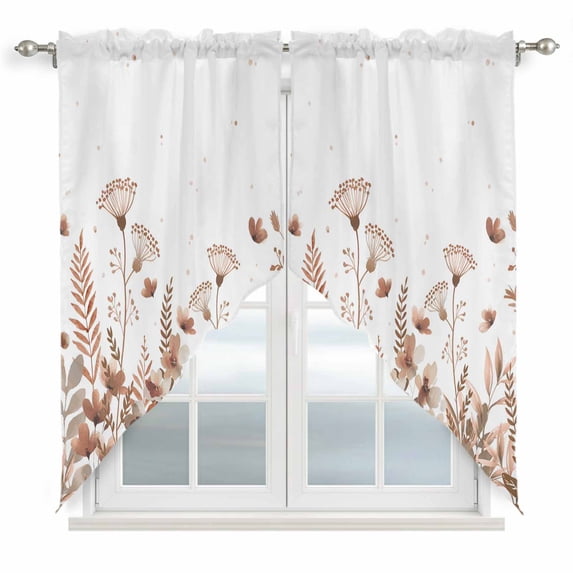 Spring Floral Swag Curtains for Kitchen/Bedroom/Living Room, Watercolor Elegant Pastoral Flowers Scalloped Curtains 63 Inch Long, Rod Pocket Window Swag Topper Curtains Valances 2 Panels Set 36"x63"