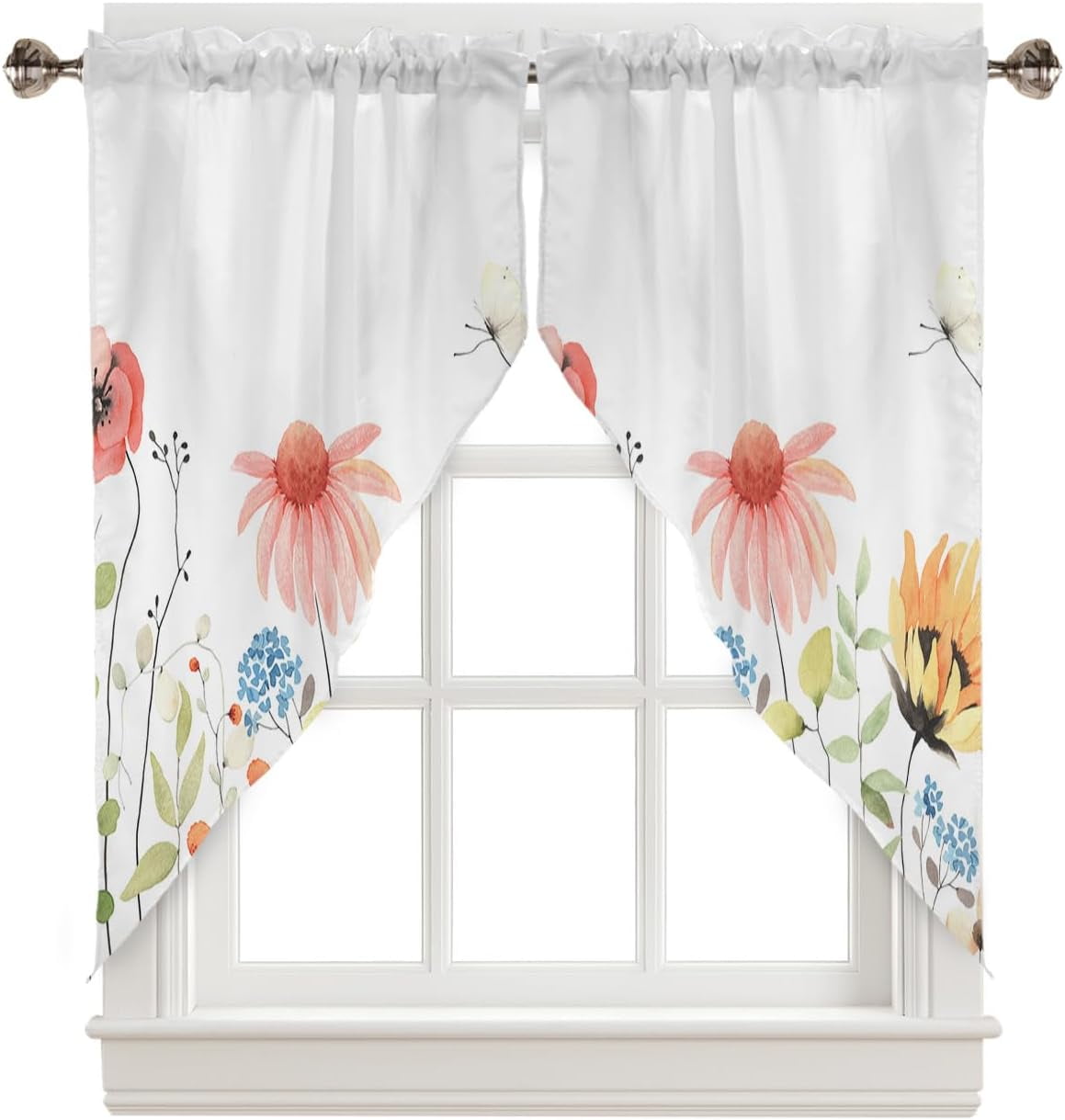 Spring Floral Swag Curtains for Kitchen/Bedroom Watercolor Summer