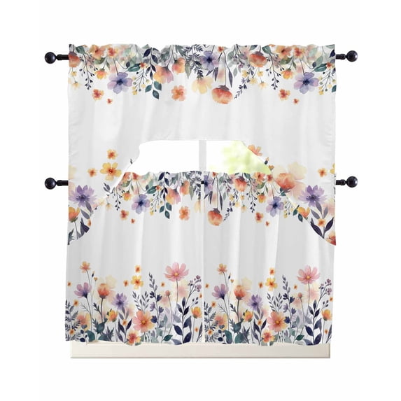 Spring Floral Swag Curtains for Living Room/Bedroom Windows, Elegant Flowers Farmhouse Botanical Kitchen Curtains and Valances Set 36 Inch Length, Light Filtering Swags Valance Curtain Panels