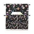 thumbnail image 1 of Spring Floral Swag Curtains for Living Room/Bedroom Windows, Elegant Pastoral Flowers Butterflies Black Kitchen Curtains and Valances Set 36 Inch Length, Light Filtering Swags Valance Curtain Panels, 1 of 5