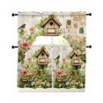 thumbnail image 1 of Spring Floral Swag Kitchen Curtains Sets for Windows 24 Inch Length, Birds Cabin Daisy Watercolor Botanical Farmhouse Short Window Curtain Swags Valances and Tiers 3 Piece Set for Cafe/Dining Room, 1 of 5