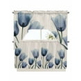 thumbnail image 1 of Spring Floral Swag Valance and Tier Curtains 24'' Length Set, Blue Tulip Summer Botanical Rustic Light Filtering Kitchen Curtains, Tier Curtain Valances for Bathroom/Living Room/Bedroom/Café, 1 of 6