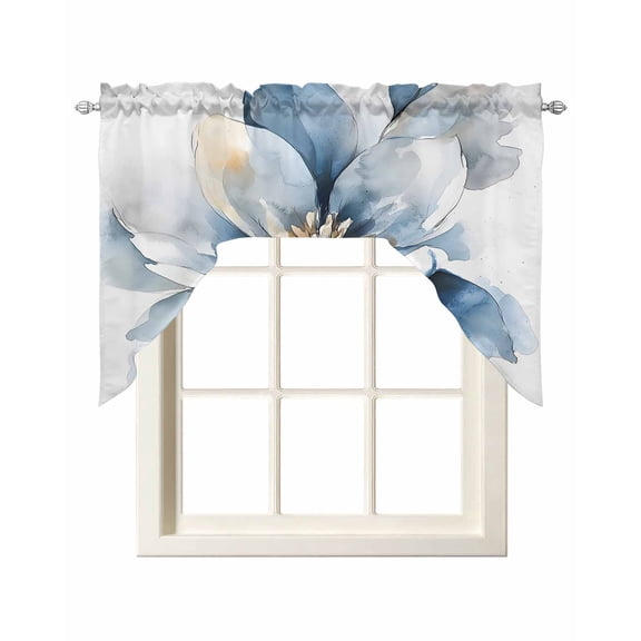Spring Floral Swag Valances for Windows 56 x 36 Vintage Watercolor White Blue Flower Botanical Rod Pocket Light Filtering Window Topper for Kitchen Bathroom Bedroom Living Room