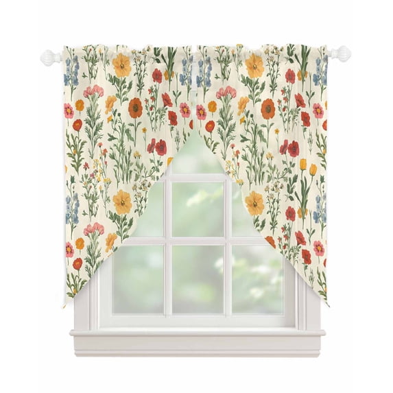 Spring Floral Swag Valances for Windows, Country Summer Botanical Rod Pocket Sheer Valances for Large Windows, Swag Toppers Light Filtering for Kitchen Living Room 2 Panels 36''x63''