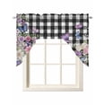 thumbnail image 1 of Spring Floral Swag Valances for Windows, Small Curtains Drapes, Black White Checkered Farmhouse Butterfly Kitchen Window Curtains Over Sink Window Treatment Valance for Bedroom/Bathroom 56"x36", 1 of 5