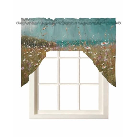 Spring Floral Swag Valances for Windows, Small Curtains Drapes, Pastoral Botanical Oil Painting Vintage Kitchen Window Curtains Over Sink Window Treatment Valance for Bedroom/Bathroom 56"x36"