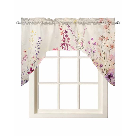 Spring Floral Swag Valances for Windows, Small Curtains Drapes, Vintage Farmhouse Flowers Kitchen Window Curtains Over Sink Rod Pocket Window Treatment Valance for Bedroom/Bathroom 56"x36"