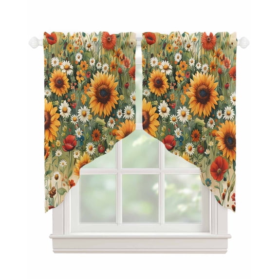 Spring Floral Swag Valances for Windows, Summer Sunflower Botanical Vintage Rod Pocket Sheer Valances for Small Windows, Swag Toppers Light Filtering for Kitchen Living Room 2 Panels 36''x36''