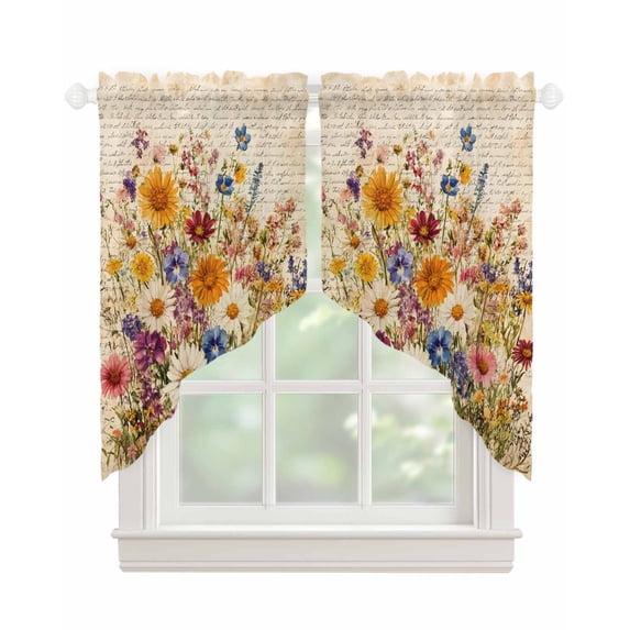 Spring Floral Swag Valances for Windows, Vintage Summer Botanical Flowers Rod Pocket Sheer Valances for Small Windows, Swag Toppers Light Filtering for Kitchen Living Room 2 Panels 28''x36''