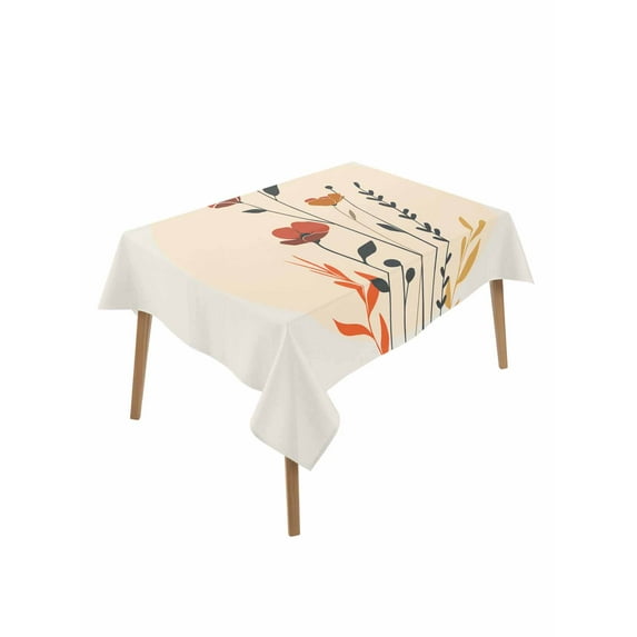 Spring Floral Table Cloth, Middle Century Summer Botanical Boho Waterproof Tablecloth for Rectangle Tables, Reusable Washable Fabric Table Cover for Restaurant Kitchen Dining Tables 60"x84"