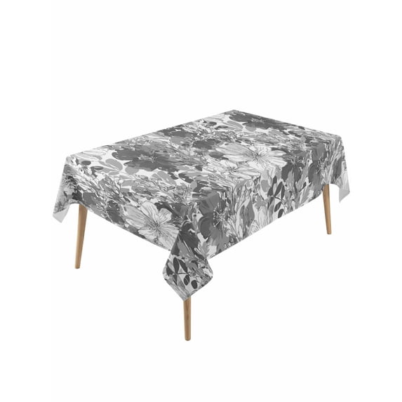 Spring Floral Table Cloth, Waterproof Tablecloth for Rectangle Tables, Retro Country Flowers Leaves Botanical Gray Reusable Washable Fabric Table Cover for Restaurant Kitchen Dining Tables 60"x120"