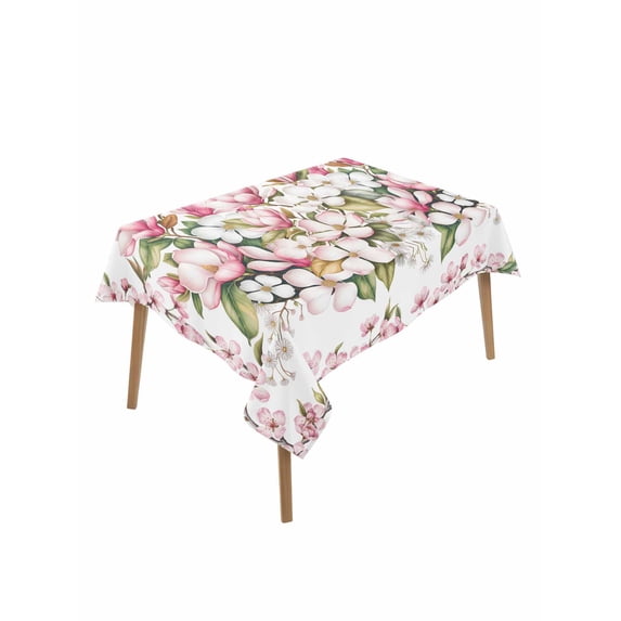 Spring Floral Table Cloth, Waterproof Tablecloth for Rectangle Tables, Retro Pink Orchid Flowers Leaves Botanical Reusable Washable Fabric Table Cover for Restaurant Kitchen Dining Tables 52"x70"
