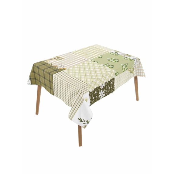 Spring Floral Table Cloth, Waterproof Tablecloth for Rectangle Tables, Yellow Flowers Botanical Patchwork Grid Bohemia Reusable Washable Fabric Table Cover for Restaurant Kitchen Dining 60"x102"