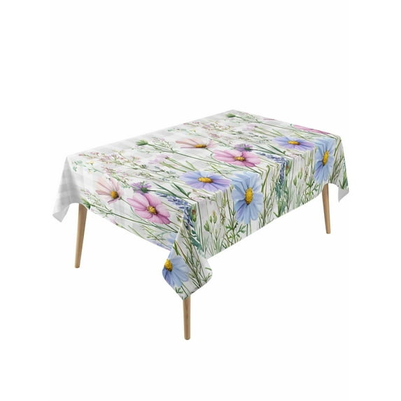 Spring Floral Table Cloth, Wildflowers Herbs Summer Botanical Plaid Waterproof Tablecloth for Rectangle Tables, Reusable Washable Fabric Table Cover for Restaurant Kitchen Dining Tables 54"x108"
