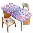 thumbnail image 1 of Spring Floral Table Cloths for 3 Foot Rectangle Tables, Purple Pink Blue Flower Botanical Ombre Patio Waterproof Elastic Fitted Tablecloths, Washable Rectangular Table Cover for Camping, 1 of 8