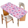 thumbnail image 1 of Spring Floral Table Cloths for 3 Foot Rectangle Tables, Summer Botanical Purple Pink Flower Patio Waterproof Elastic Fitted Tablecloths, Washable Rectangular Table Cover for Camping, 1 of 8