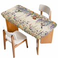 thumbnail image 1 of Spring Floral Table Cloths for 4 Foot Rectangle Tables, Daisy Sunflowers Wisteria Hummingbird Beige Patio Waterproof Elastic Fitted Tablecloths, Washable Rectangular Table Cover for Camping, 1 of 8