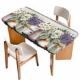 thumbnail image 1 of Spring Floral Table Cloths for 4 Foot Rectangle Tables, Pastoral Bottle Daisy Lavender Gray Wooden Patio Waterproof Elastic Fitted Tablecloths, Washable Rectangular Table Cover for Camping, 1 of 8