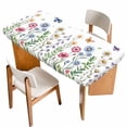 thumbnail image 1 of Spring Floral Table Cloths for 4 Foot Rectangle Tables, Pink Blue Flowers Botanical Butterflies Patio Waterproof Elastic Fitted Tablecloths, Washable Rectangular Table Cover for Camping, 1 of 8