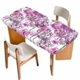 thumbnail image 1 of Spring Floral Table Cloths for 4 Foot Rectangle Tables, Pink Onion Dandelion Flowers Botanical Patio Waterproof Elastic Fitted Tablecloths, Washable Rectangular Table Cover for Camping, 1 of 8