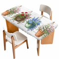thumbnail image 1 of Spring Floral Table Cloths for 4 Foot Rectangle Tables, Wooden Elegant Pastoral Flowers Patio Waterproof Elastic Fitted Tablecloths, Washable Rectangular Table Cover for Camping, 1 of 8