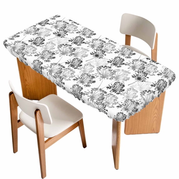 Spring Floral Table Cloths for 5 Foot Rectangle Tables, Grey Dandelion Plants Pastoral Flower Botanical Patio Waterproof Elastic Fitted Tablecloths, Washable Rectangular Table Cover for Camping
