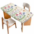 thumbnail image 1 of Spring Floral Table Cloths for 5 Foot Rectangle Tables, Pink Blue Flowers Butterfly Farmhouse Patio Waterproof Elastic Fitted Tablecloths, Washable Rectangular Table Cover for Camping, 1 of 8