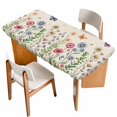 thumbnail image 1 of Spring Floral Table Cloths for 5 Foot Rectangle Tables, Pink Blue Flowers Butterfly Rustic Patio Waterproof Elastic Fitted Tablecloths, Washable Rectangular Table Cover for Camping, 1 of 8