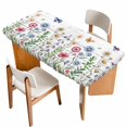 thumbnail image 1 of Spring Floral Table Cloths for 5 Foot Rectangle Tables, Pink Blue Flowers Butterfly Wooden Patio Waterproof Elastic Fitted Tablecloths, Washable Rectangular Table Cover for Camping, 1 of 8