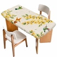 thumbnail image 1 of Spring Floral Table Cloths for 5 Foot Rectangle Tables, Watercolor Forsythia Flowers Hummingbirds Beige Patio Waterproof Elastic Fitted Tablecloths, Washable Rectangular Table Cover for Camping, 1 of 8