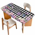 thumbnail image 1 of Spring Floral Table Cloths for 6 Foot Rectangle Tables, Black White Checkered Farmhouse Butterfly Patio Waterproof Elastic Fitted Tablecloths, Washable Rectangular Table Cover for Camping, 1 of 8