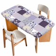 thumbnail image 1 of Spring Floral Table Cloths for 6 Foot Rectangle Tables, Dark Purple Flowers Patchwork Grid Bohemia Patio Waterproof Elastic Fitted Tablecloths, Washable Rectangular Table Cover for Camping, 1 of 8