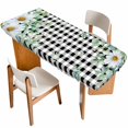 thumbnail image 1 of Spring Floral Table Cloths for 8 Foot Rectangle Tables, Daisy Eucalyptus Leaves Black White Plaid Patio Waterproof Elastic Fitted Tablecloths, Washable Rectangular Table Cover for Camping, 1 of 8