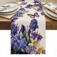 thumbnail image 1 of Spring Floral Table Runner - 108 Inch Long, Kitchen Dining Table Runner Dresser Scarves, Purple Tulips Hydrangeas Butterflies Beige Farmhouse Decor for Coffee Tables Wedding Party Banquet, 1 of 8