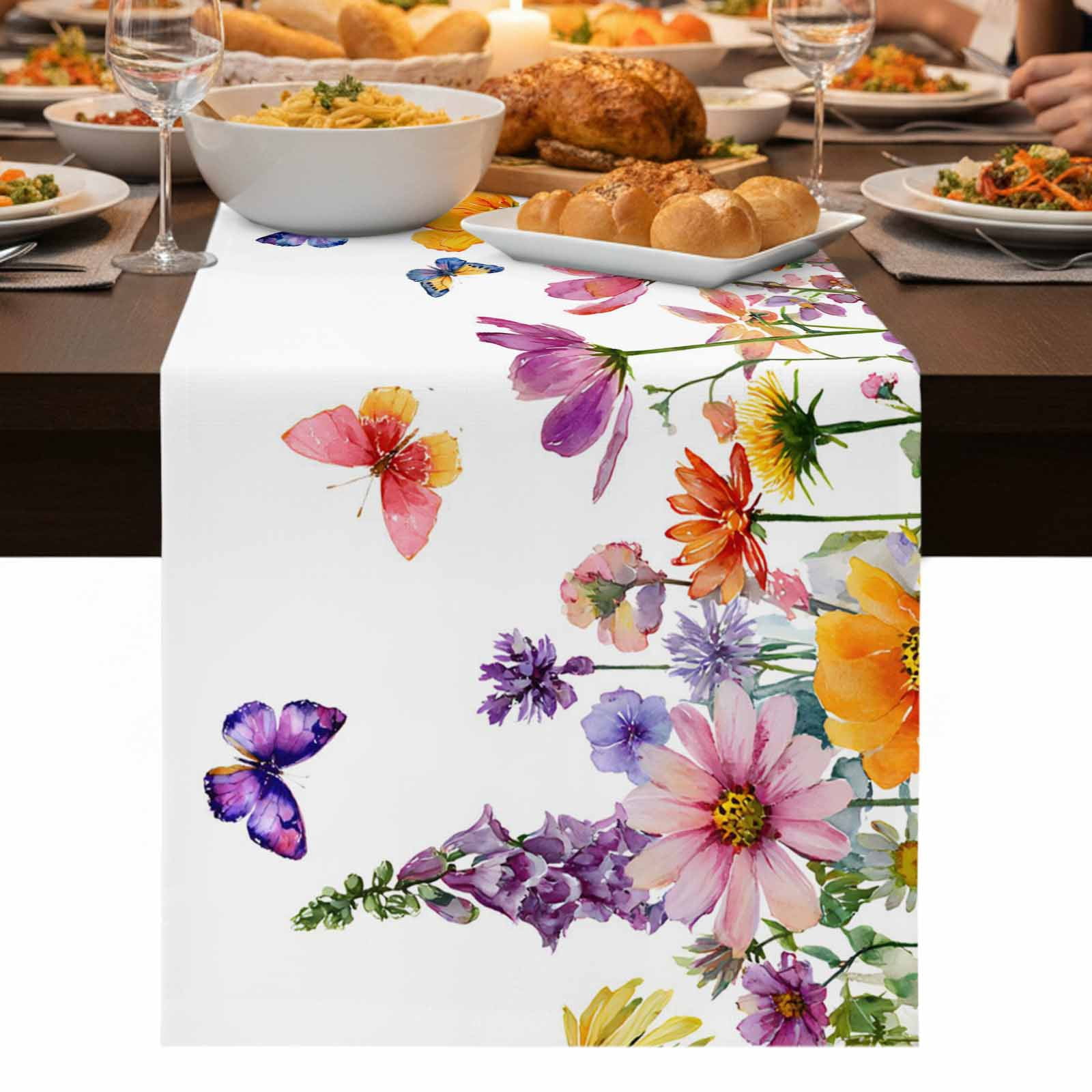Spring Floral Table Runner 36 Inch Long Dresser Scarves Linen ...