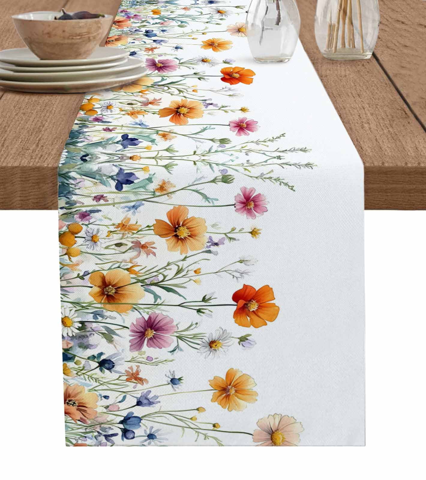 Spring Floral Table Runner 36 Inches, Pastoral Botanical Watercolor ...
