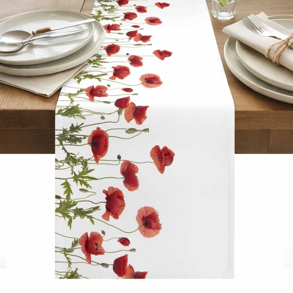 Spring Floral Table Runner - 48 Inch Long, Kitchen Dining Table Runner Dresser Scarves, Vintage Botanical Summer Red Farmhouse Decor for Coffee Tables Wedding Party Banquet