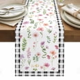 thumbnail image 1 of Spring Floral Table Runner - 60 Inch Long, Kitchen Dining Table Runner Dresser Scarves, Pink Flowers Black White Plaid Pastoral Farmhouse Decor for Coffee Tables Wedding Party Banquet, 1 of 8