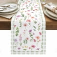 thumbnail image 1 of Spring Floral Table Runner - 60 Inch Long, Kitchen Dining Table Runner Dresser Scarves, Pink Flowers Sage Green Plaid Pastoral Farmhouse Decor for Coffee Tables Wedding Party Banquet, 1 of 8