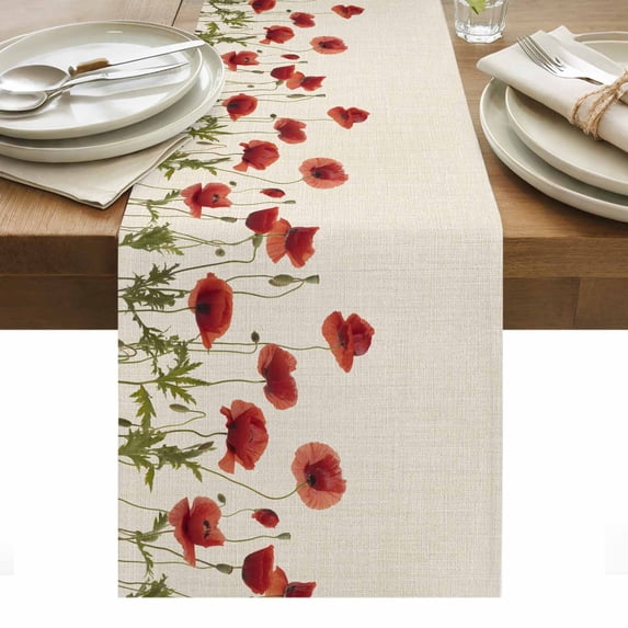 Spring Floral Table Runner - 72 Inch Long, Kitchen Dining Table Runner Dresser Scarves, Vintage Botanical Summer Farmhouse Decor for Coffee Tables Wedding Party Banquet