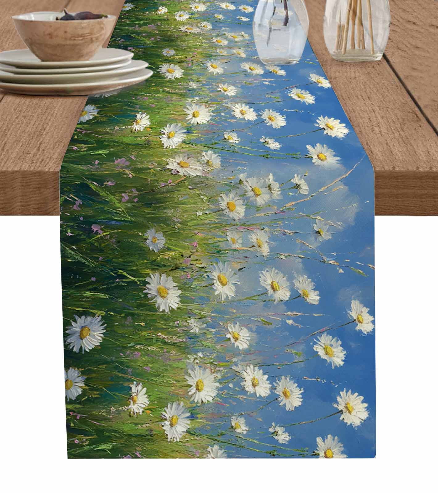 Spring Floral Table Runner 72 Inches, Pastoral Flowers Oil Painting ...